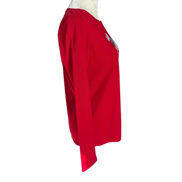 Talbots Petite PS red long sleeve winter Terrier dog pullover t-shirt - Picture 3 of 9